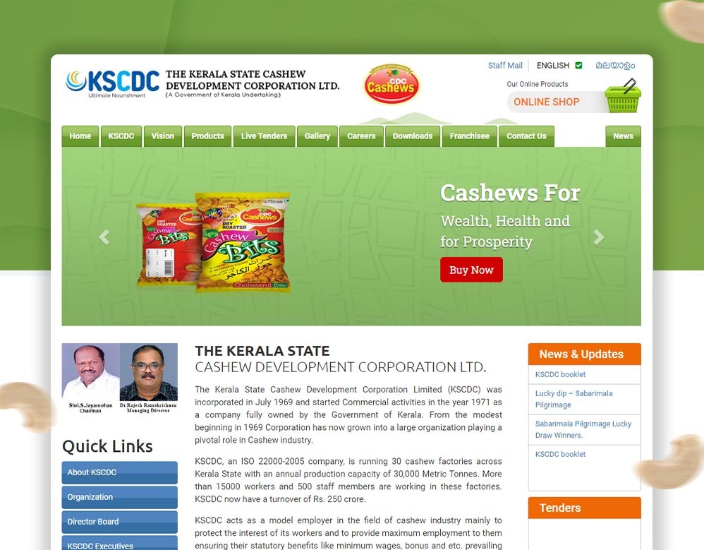 client Kerala Cashew Coporation portfolio